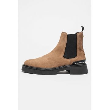 Ghete Chelsea de piele intoarsa si piele ecologica Zhane - Maro inchis