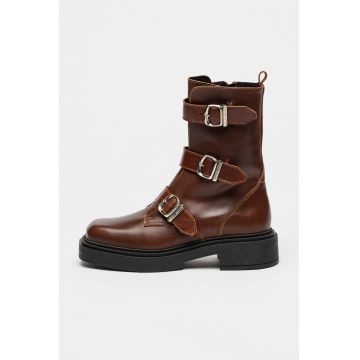 Ghete de piele cu catarama si varf patrat Clipper - Maro inchis