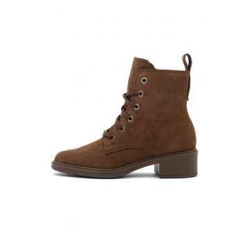 Ghete de piele intoarsa cu toc masiv - Maro inchis