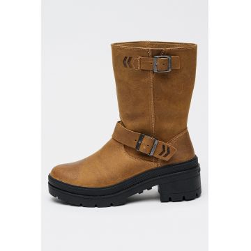 Ghete din piele cu toc masiv - Maro camel