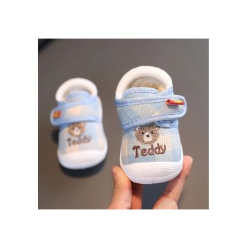 Pantofi imblaniti in carouri bleu - teddy - Albastru