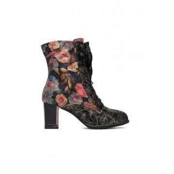 Botine dama Kacio 07 -  Floral - Textil - Negru