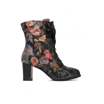 Botine dama Kacio 07 -  Floral - Textil - Negru