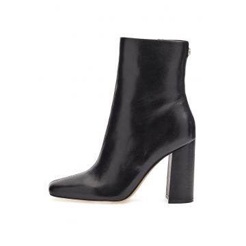 Botine de piele ecologica cu toc masiv - Negru