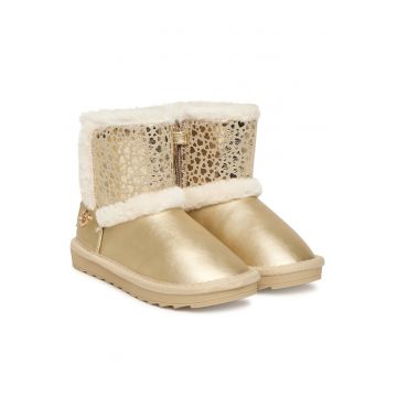 Cizme fete -  piele ecologica - auriu/alb