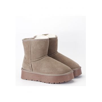 Cizme scurte kaki deschis din piele naturala B-W5825 110 11360 - Kaki