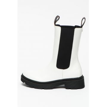 Ghete Chelsea medii din piele ecologica - Alb/Negru