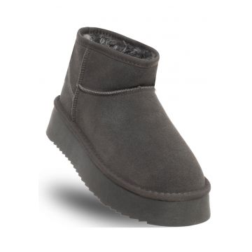 Ghete dama -  HUGH PLATFORM SHARK - gri - piele naturala - material textil