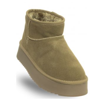 Ghete dama -  kaki - piele naturala - material textil - Verde