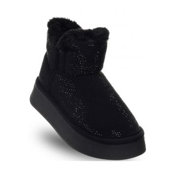 Ghete dama -  SSW521P28/04 - piele naturala - negru - cu cristale decorative