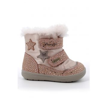 Ghete de iarna cu velcro si captuseala de blana - Roz deschis