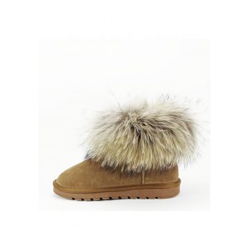 Ghete din piele naturala camel cu blanita Carina 19 14078 - Bej
