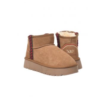 Pantofi de dama HOTA Seude Triming piele cu rosu - Maro