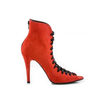 Botine dama decupate Street Style Rosu Piele Naturala