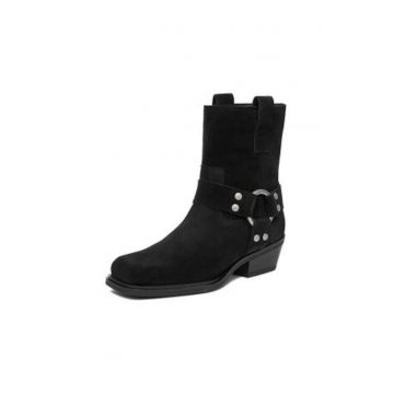 Botine dama  slip-on - piele naturala - negru - cauciucuri elastice