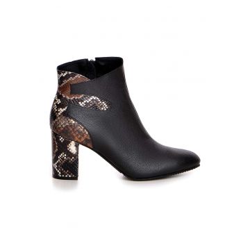 Botine de piele cu toc inalt - Negru