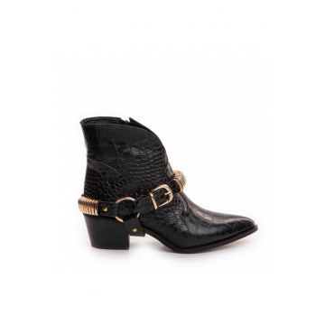 Ciocate dama Piele Naturala Negru Metal Bronx