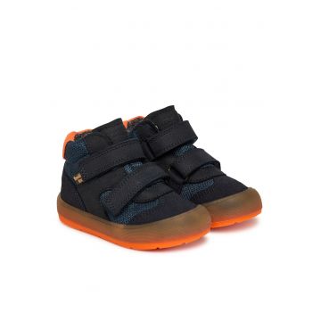 Ghete baieti -  piele naturala - bleumarin/portocaliu