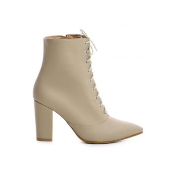 Ghete dama Lace-Up Nude Piele Naturala