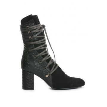 Ghete dama Piele Naturala Negru Lana