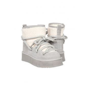 Ghete dama  piele naturala/textil - alb/crem