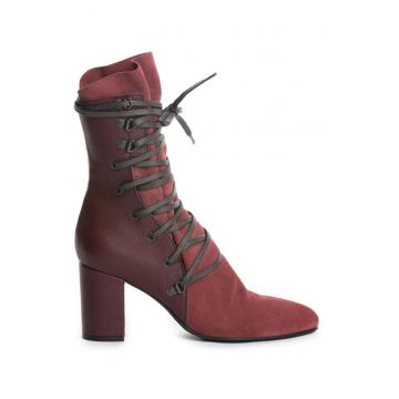 Ghete dama Piele Naturala Visiniu Lana