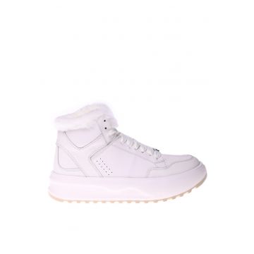 Ghete flatform din piele cu captuseala din lana de miel - Alb