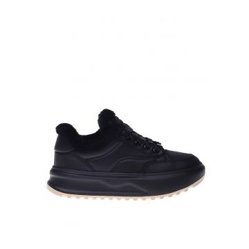 Ghete flatform din piele cu captuseala din lana de miel - Negru