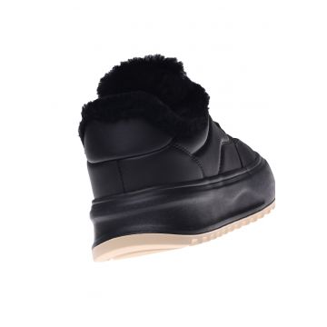 Ghete flatform din piele cu captuseala din lana de miel - Negru