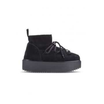 Ghete flatform din piele intoarsa - Negru