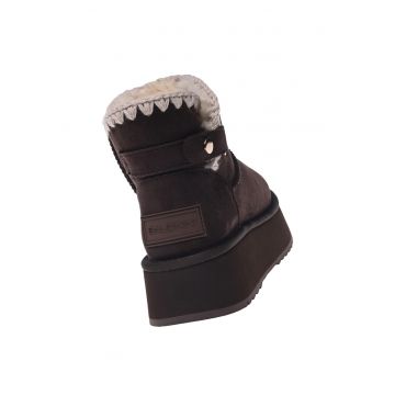 Ghete slip-on flatform din piele intoarsa cu captuseala din lana de miel - Maro