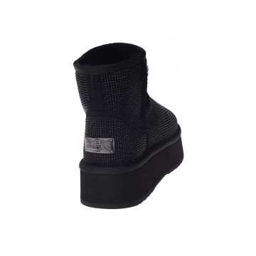 Ghete slip-on flatform din piele intoarsa decorate cu strasuri - Negru