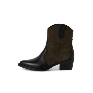 Botine cowboy cu fermoar - Negru/Verde masliniu