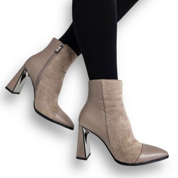 Botine DAMA din PIELE Ecologica cu FERMOAR CRL0933 CULOARE: KHAKI