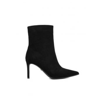 Botine dama -  piele naturala - negru - varf ascutit