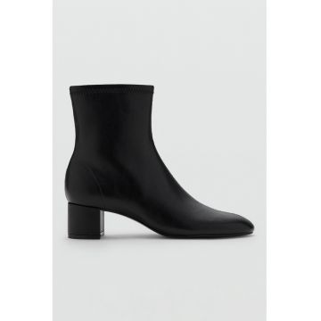 Botine de piele ecologica cu varf rotund - Negru