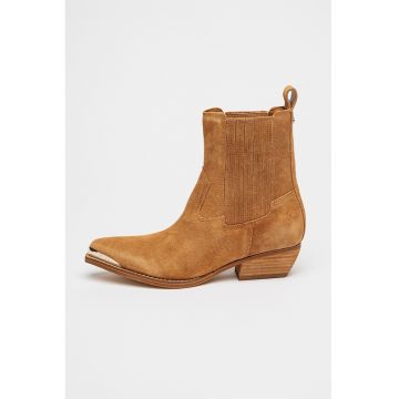 Botine de piele intoarsa cu toc cubanez Lanna - Maro deschis