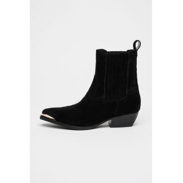 Botine de piele intoarsa cu toc cubanez Lanna - Negru