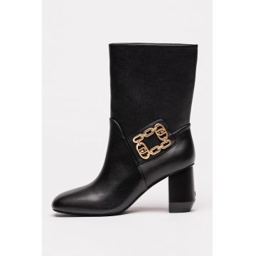Botine din piele cu detaliu metalic Samy - Negru