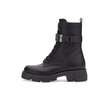 Ghete biker cu logo metalic - Negru