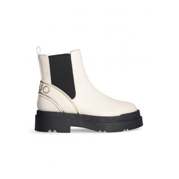 Ghete Chelsea cu logo metalic - Auriu/Negru/Alb murdar