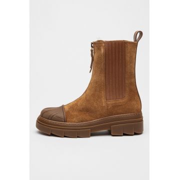 Ghete Chelsea de piele intoarsa cu varf cap-toe - Maro/Maro deschis