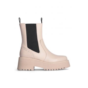 Ghete Chelsea de piele - Negru/Bej