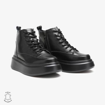 Ghete dama din Piele Naturala CU SIRET CRL0678 NEGRU