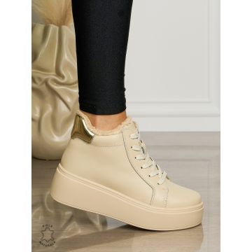 Ghete dama din Piele Naturala IMBLANITE CRL1465 BEJ