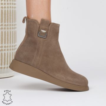 GHETE DAMA PIELE NATURALA cu fermoar lateral și talpă confortabilă CRL1483 khaki
