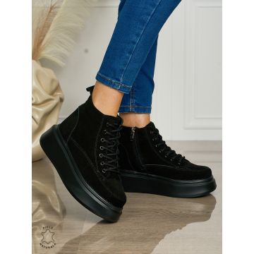 Ghete Dama Piele Naturala INTOARSA CU SIRET CRL0678 NEGRU