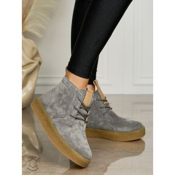 Ghete Dama Piele Naturala INTOARSA IMBLANITE CRL1457 GRI INCHIS