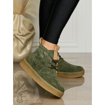 Ghete Dama Piele Naturala INTOARSA IMBLANITE CRL1457 VERDE INCHIS
