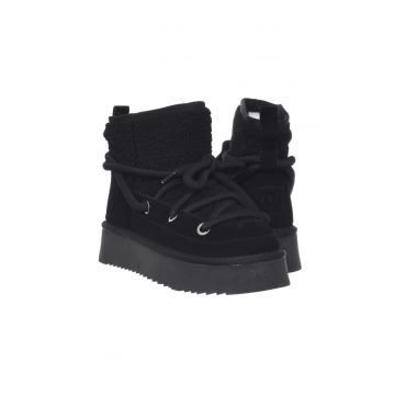 Ghete dama  piele naturala/textil - negru